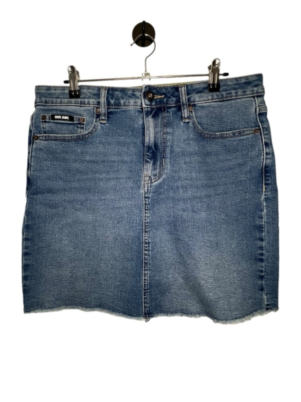 DKNY Jeans Y2K Medium Wash Raw Hem Basic Denim Mini Skirt